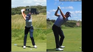 Justin Thomas golf swing  Long Iron faceon amp downtheline July 2017 [upl. by Elletnohs]